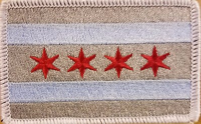 Chicago City Flag Patch W/ Hook & Loop Fastener Morale Emblem Gray Version # I