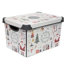 Simplify 7.48 Gallon "Happy Christmas" Design Plastic Storage Tote Bin