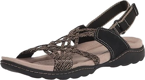 Sandalo Clarks Donna Amanda Ease Fisherman Nero Combinazione NUOVO 7 M Regolabile