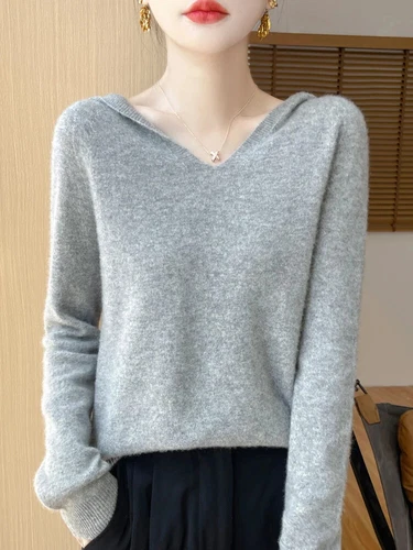 Fashion Hooded Sweater Women Clothing Casual Knitted Long Sleeve Tops Pullover - Picture 16 of 37