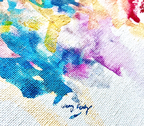 Abstract Painting 20" Feminine Color Mid-Century Modern Home Decor Art Pink Blue - Picture 2 of 3