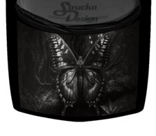 Grayscale Dark Vivid Butterfly Pattern Hood Truck Wrap Vinyl Car Graphic Decal
