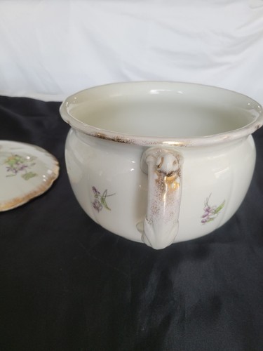 Antique CHAMBER POT WITH LID John Maddock & Sons Pottery Circa 1880 Floral Gold - Picture 4 of 9