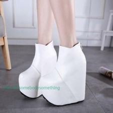 20CM Women's Super Wedge Heel Ankle Boots Platform Shoes Zip Nightclub Occident