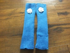 Beautiful Arm Hand Warmers Blue Knit White Crochet Flower 11" Long NEW