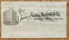 1899 Billhead New York City Austin Nichols Importers Wholesale Grocers
