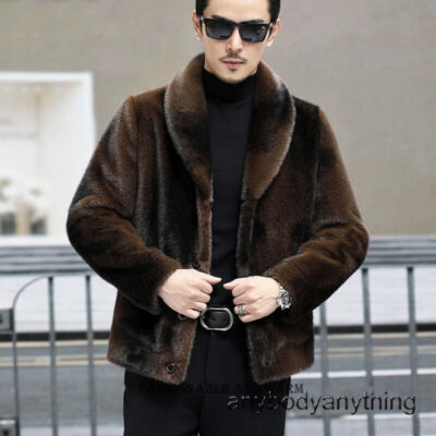 Fashion Men Winter Faux Mink Fur Coats Warm Thicken Jacket Button Short  Overcoat