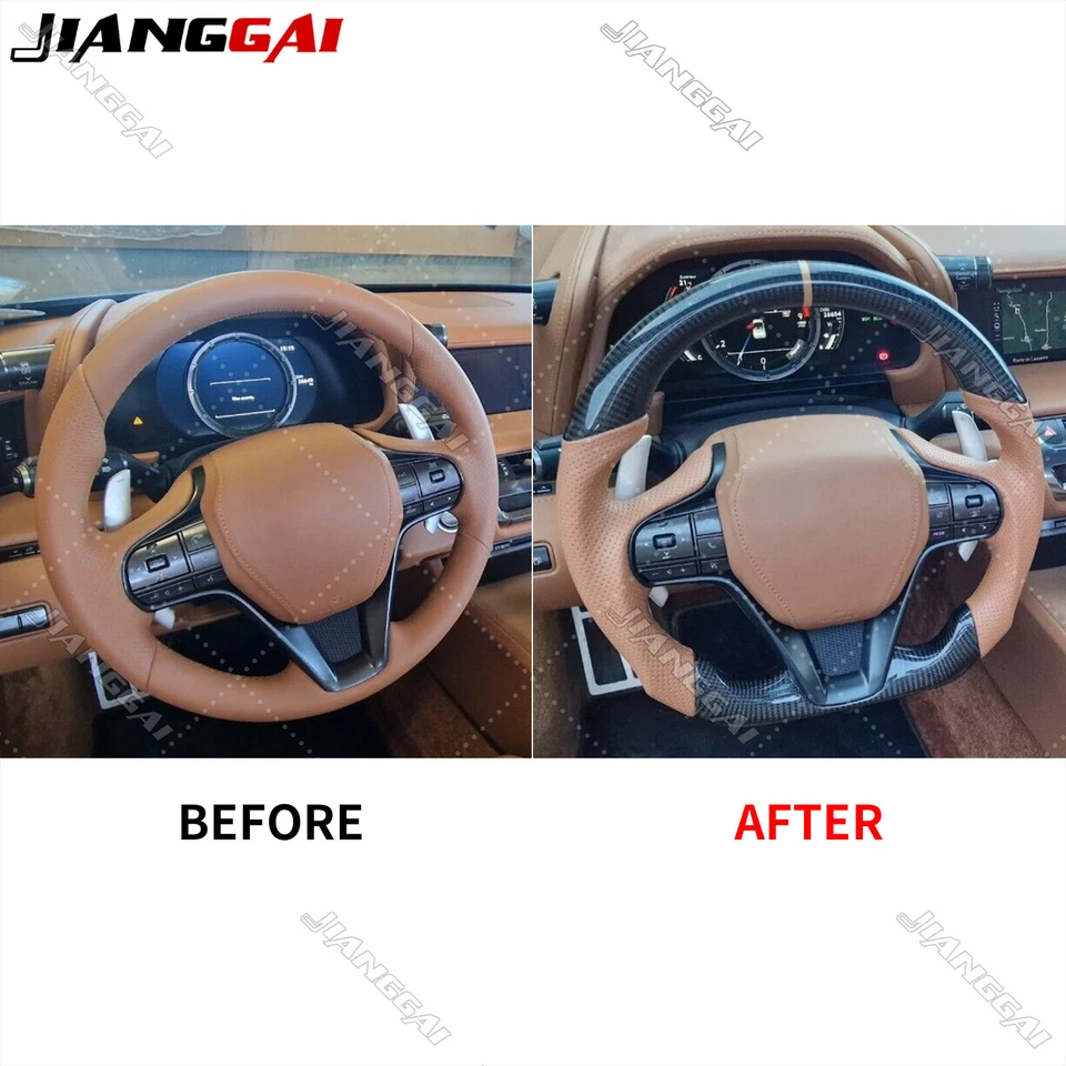 Volante de cuero perforado de fibra de carbono real apto para Lexus LC500 con calefacción Foto 4 de 4