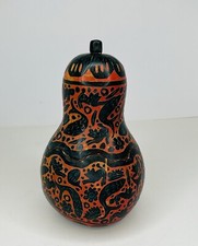 Folk Art Ethnic Carved Gourd Painted Trinket ...