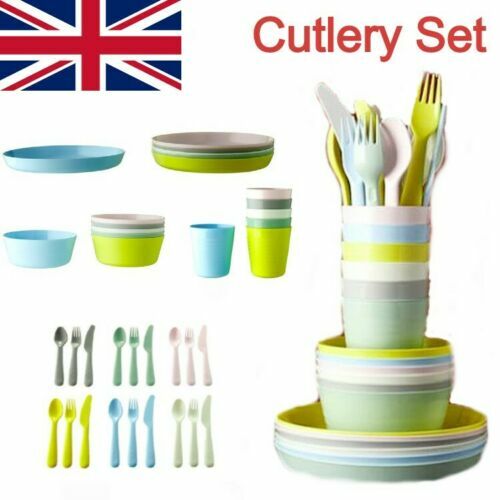Childrens Kids Plastic Reuse 6 x Bowls Cups Plates Cutlery 36 x Set IKEA KALAS eBay