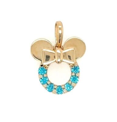 14K Solid Yellow Gold Minnie Mouse Pendant with Sparkling CZ Stones Kids Gift