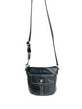 COACH Black Pebbled Leather Small Crossbody Bag Purse Turn Lock Flap Pocket