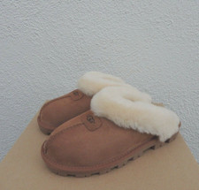 UGG COQUETTE CHESTNUT SUEDE SHEEPSKIN COMFORT SLIPPERS, WOMEN US 9/ EUR 40 NIB
