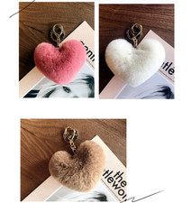 3 items. fluffy heart shape Soft Plush Fluffy for Key Chain Purse Car Handbag