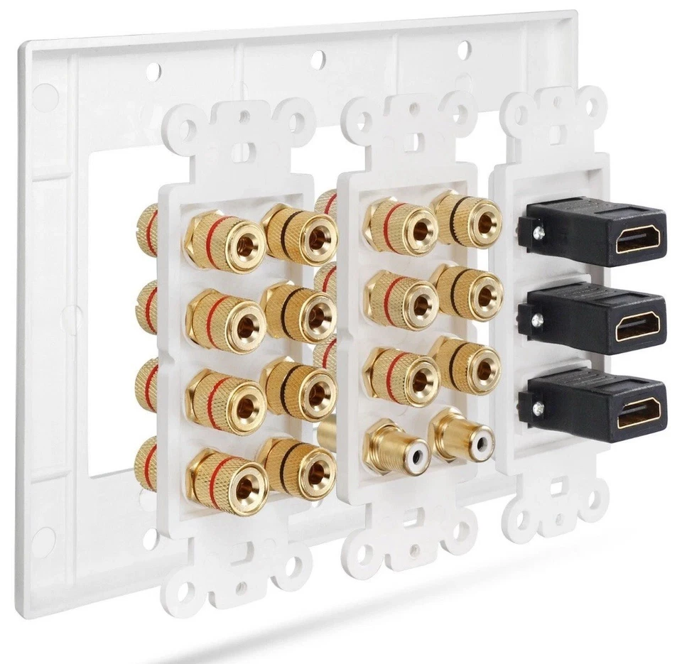 Fosmon 3Gang 7.2 Surround Sound 7 Pair Gold Binding Post Distribution Wall Plate - Image 3 of 3