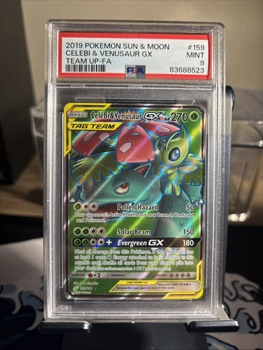 2019 POKEMON SUN & MOON TEAM UP #159 FULL ART/CELEBI & VENUSAUR GX PSA 9