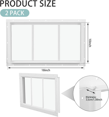 2 Pack 10'' X 18'' White Basement Garage Door Flush Mount Shed Transom Window wi - Picture 2 of 6