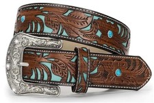 Western-Belts for Women, Men-Belt with Rhinestone Buckle-Belts, Turquoise