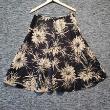 VTG Talbots Petites A Line Skirt Womens 10P Black Cream Floral Cotton 90s Modest