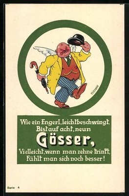Artist postcard like an angel, slightly lively, you are on eight, nine Gösser..., Br 