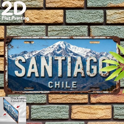 Vintage Aluminum Plaque Santiago Chile 12x6 Flat Print Travel Decor
