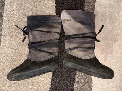 Steger Mukluks Ladies Sz 8 Moosehide Snow Black Boots Wool Lined Mid Calf Pack