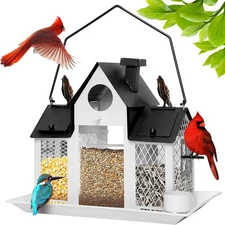 Solar Bird Feeders House for Outdoors Hanging, 7LBS Large Capacity Metal Wild