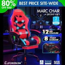 ELFORDSON Gaming Chair 12 RGB LED Massage Padded Swivel Recliner Computer Office