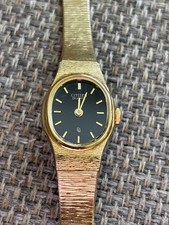 Vintage Citizen Women s Quartz Watch Gold Tone Black Face 5920-S49615