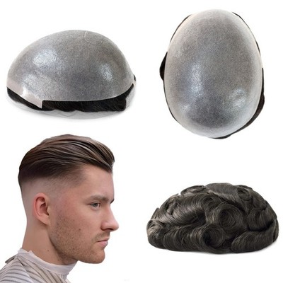 Natural Mens Hair Replacement Thin Skin V-Loop Toupee System Human Hairpiece #3
