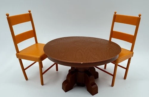 Doll Barbie House Table 2 Chairs Vintage 1973 Breakfast Dining Eating Furniture