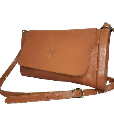 IL BISONTE Shoulder Bag Brown Leather Made in Italy Authentic