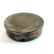 Vintage Silver Tone Round Trinket Box With Red Velvet Lining Denmark Round w Lid