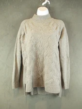 Garnet Hill Sweater Womens Medium Gray 100% Cashmere Cable Knit Mock Neck