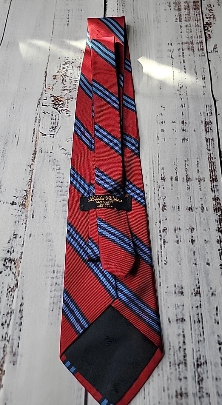 Brooks Brothers Maker Repp Tie Red with Blue Stripes Necktie Men's All Silk thumbnail 2