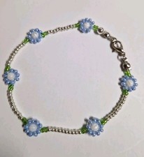 Bracciale di perline con margherite argento,bianco Celeste💙LuaCreazioni💙
