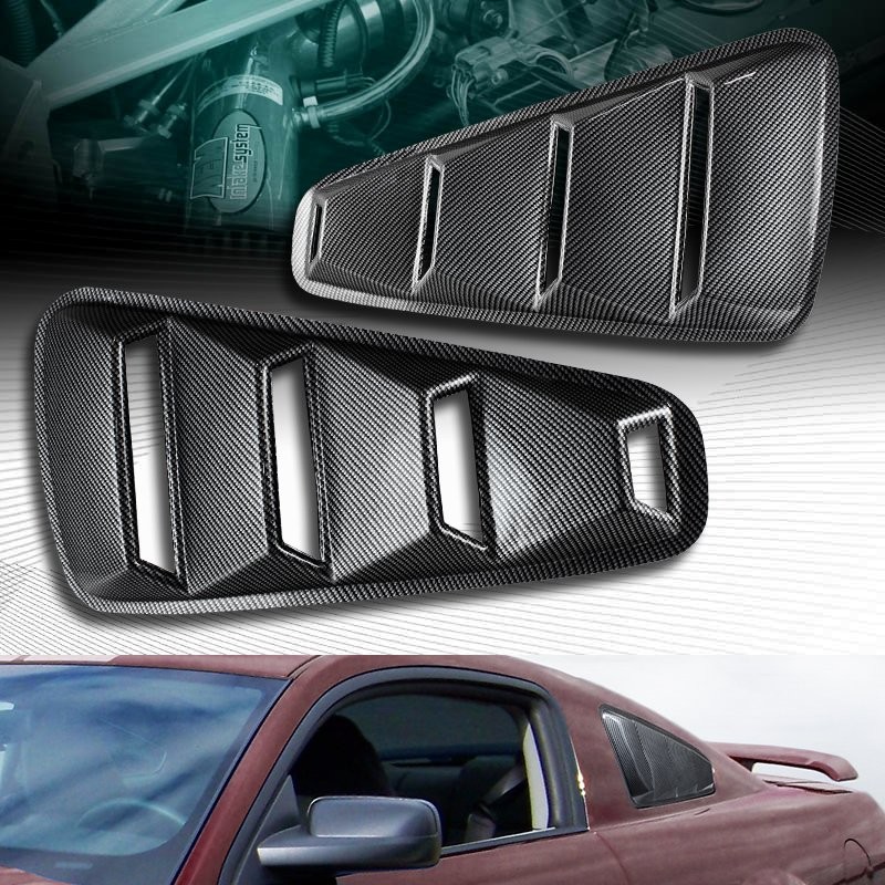 FIT FORD MUSTANG CARBON STYLE SIDE 1/4 QUARTER WINDOW LOUVERS SCOOP COVER VENT