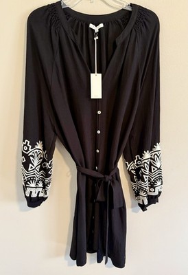 Z Supply Women s Size Large Black Malia Midi Dress White Embroidered Sleeves NWT