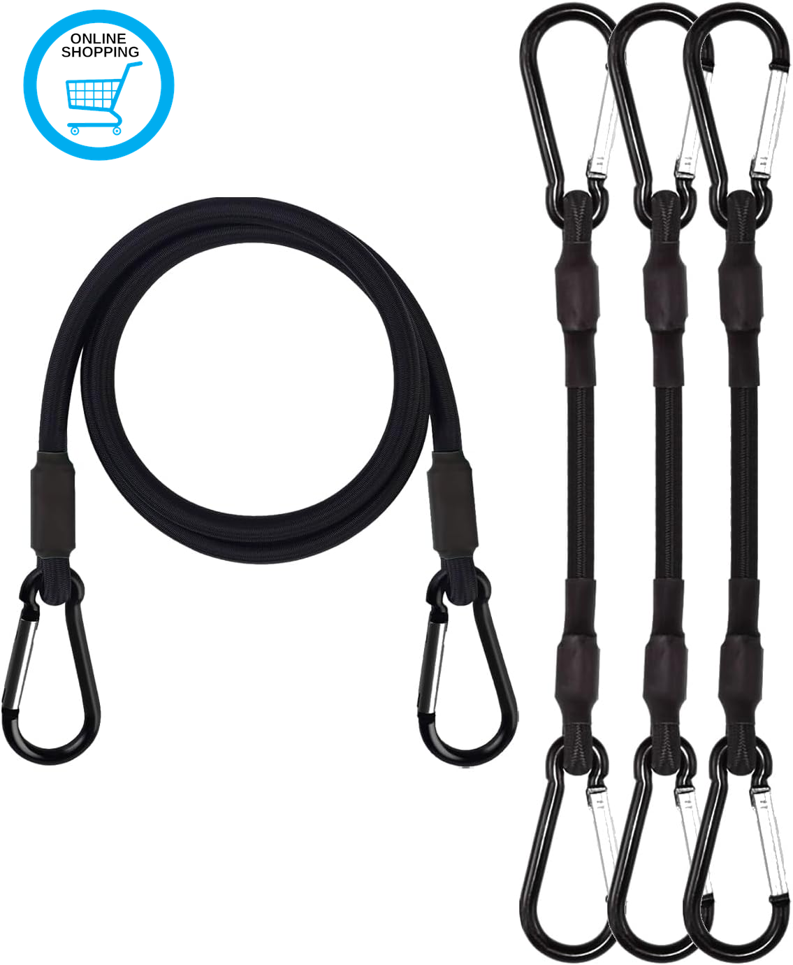 Bungee Cords with Carabiner Clips, 4 Pack 60Cm Long Heavy Duty Carabiner Bungee
