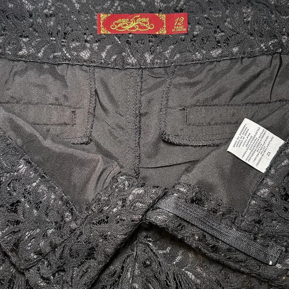 Pantalones Cortos Para Mujer One 5 One Negro Encaje Talla 12 Tiro Alto Forrados, Bolsillos Cremallera Botón Foto 2 de 4