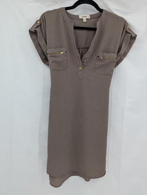 Meraki Women's Taupe M Polyester Short Sleeve Utility Shift Dress