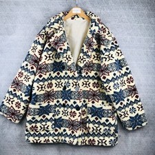 Manteau Polaire Femme 2XL Beige Motif Nordique Boutonné Col Cranté Cosy Hiver