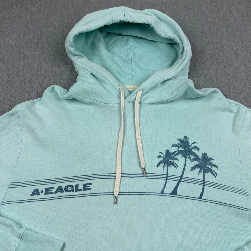 Sudadera con Capucha American Eagle Hombres 2XL Azul Pullover Sudadera Polar Gráfico Palmera Foto 2 de 4