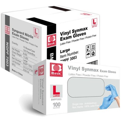 INTCO Basic Medical Synmax Vinyl Exam Gloves,Disposable Gloves - Large, Blue