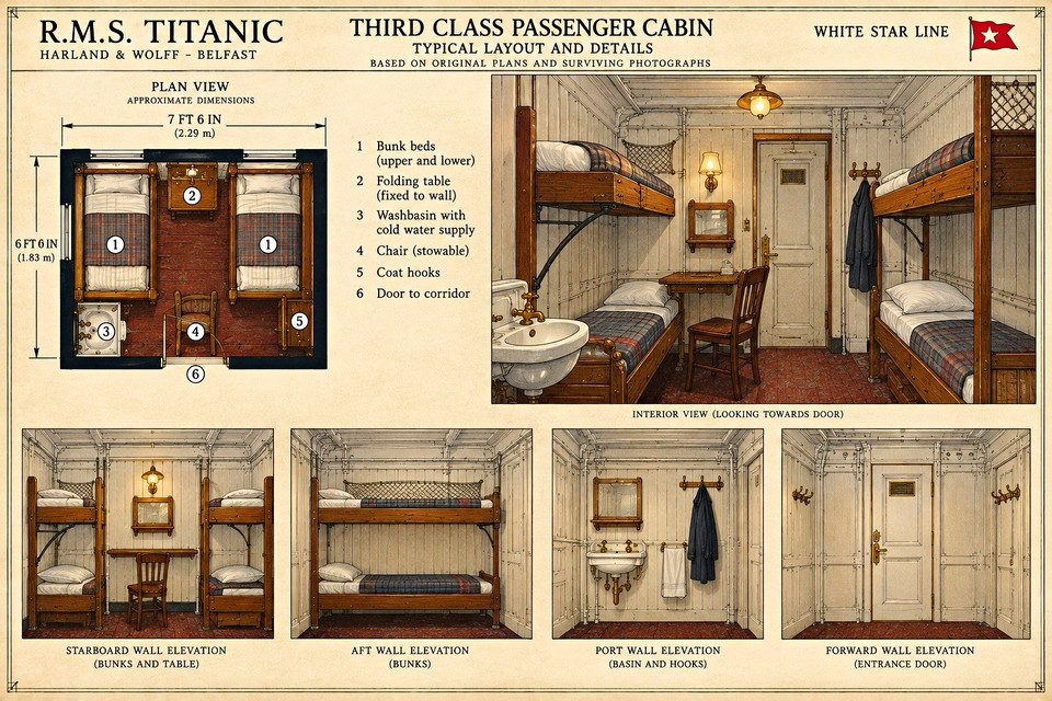 R.M.S. Titanic Third Class Passenger Cabin White Star Line Poster | eBay