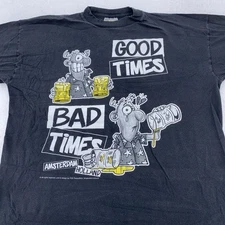Vintage Amsterdam Holland Good Times Bad Times Shirt Mens M/L Beer Joke 90s Tee