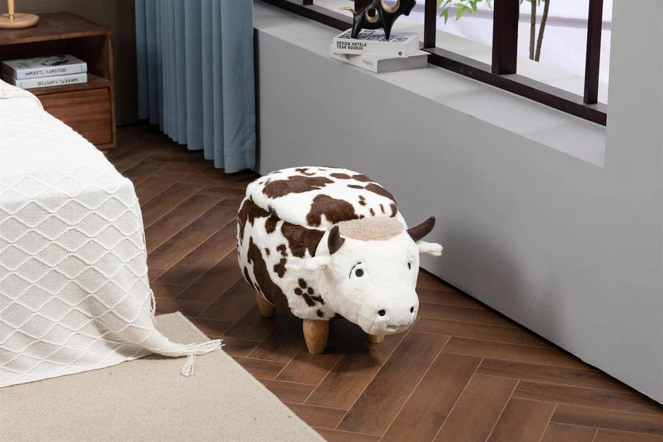 Happy Cow Storage Ottoman with brown and white soft fur - Image 2 of 4