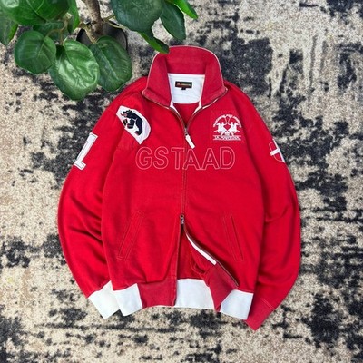 La Martina Big Embroidered Logo Zip Up Track Jacket Red Size L