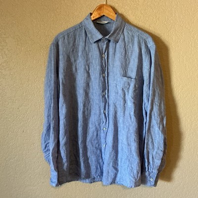 Idillio Positano Linen Shirt Mens Large Blue Made In Italy Long Sleeve