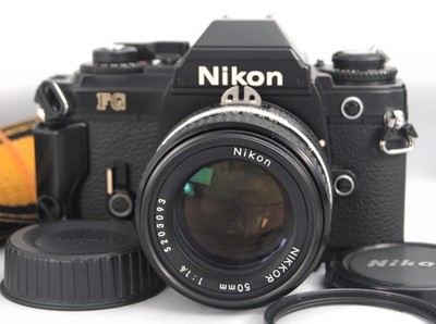 Nikon FG Black 35mm Film SLR +MF-15 Data Back + Nikkor 50mm f/1.4 AIS Lens Japan